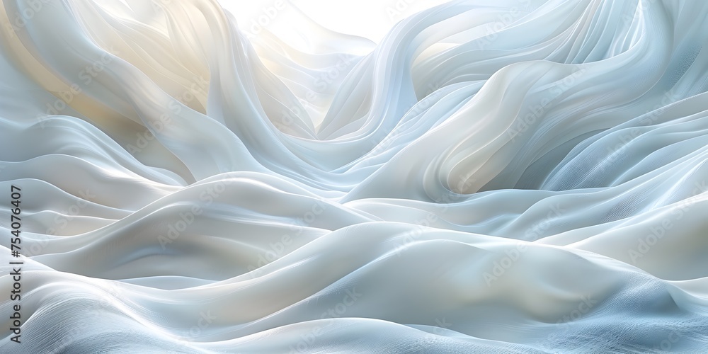 Obraz premium Ethereal Landscape of Flowing White Fabric, To evoke feelings of calmness and serenity, this digital art piece is perfect for use in meditation apps,