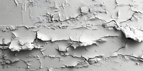 Close-up of Peeling White Paint and Cracked Wall in Monochrome Style, To provide a visually interesting and abstract background for design projects,