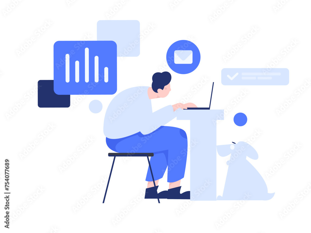 Flat vector illustration of business people operating work scene
