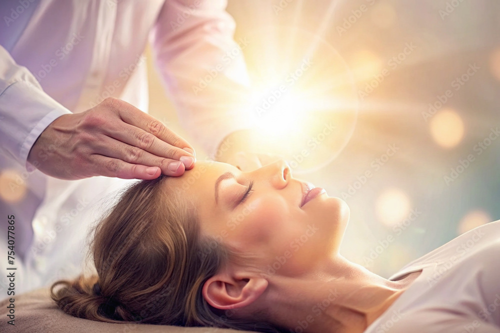 Intimate Close-up of Person Receiving Reiki Healing Session
 - obrazy, fototapety, plakaty 