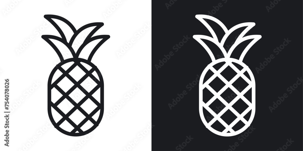Pineapple Icon Designed in a Line Style on White background. - obrazy, fototapety, plakaty 
