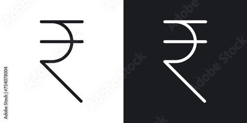Indian Rupee Icon Designed in a Line Style on White background. photo