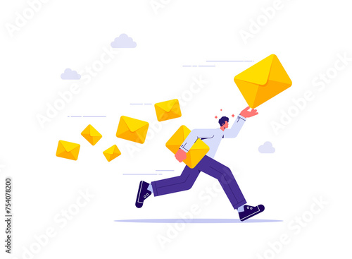 Photography Businessman holding big closed envelope with paper letter, concept of marketing