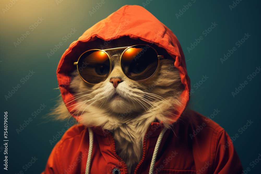 a cat wearing sunglasses and a hoodie