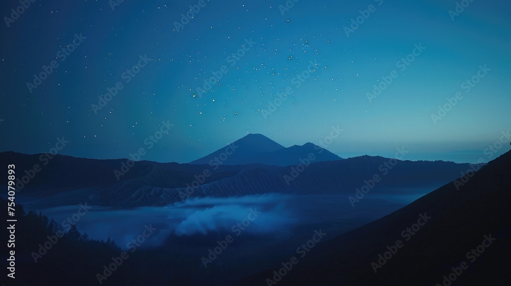 The last moments before dawn at Bromo, as the night sky gives way to the day sky
