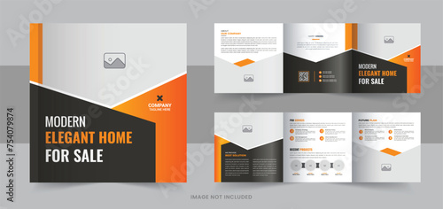 Obraz na plátně Real estate square trifold brochure design template, Editable square trifold bro