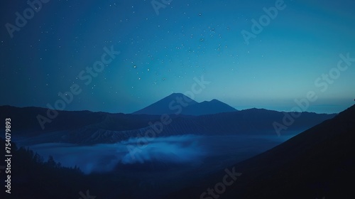 The last moments before dawn at Bromo  as the night sky gives way to the day sky