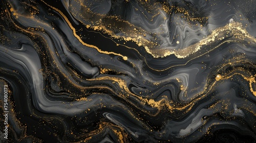 Black and gold marbled pattern with luxurious swirls.