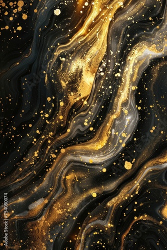 Gold streaks and flecks on dark swirling marble texture. © AdriFerrer