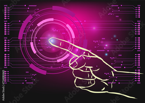 Man touching a technology concept on a touch screen with his finger, Abstract sense of science and technology graphic design