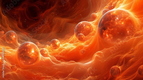 Abstract Concept of Molten Spheres and Viscous Texture in a Fiery Environment