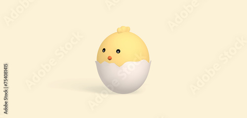 easter chick hatching from egg with light yellow background