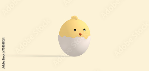easter chick hatching from egg with light yellow background