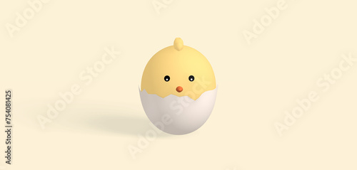 easter chick hatching from egg with light yellow background