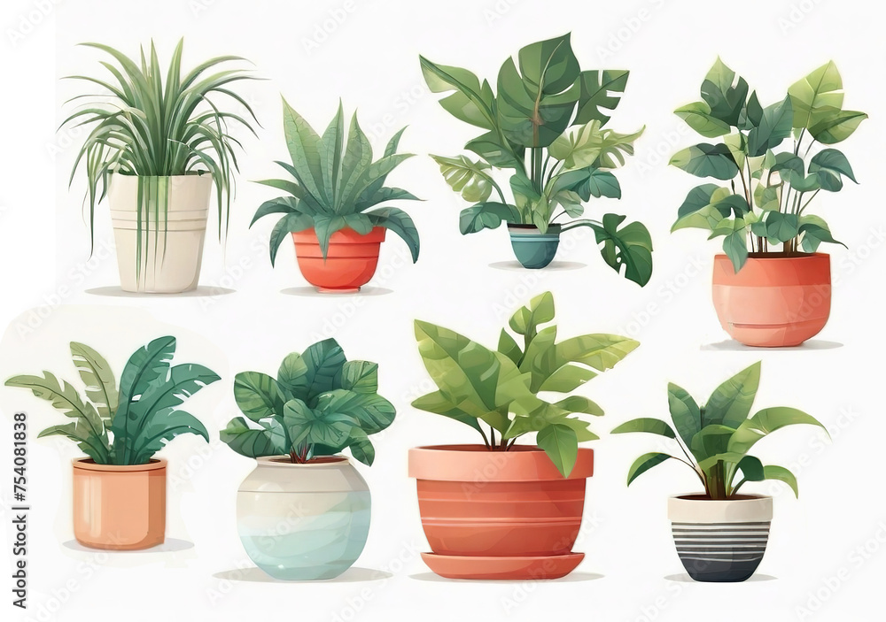 Obraz premium Houseplants in pots. Vector illustration of houseplants.