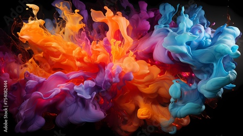 A burst of royal blue and fiery crimson liquids converging, resulting in a visually explosive abstract scene