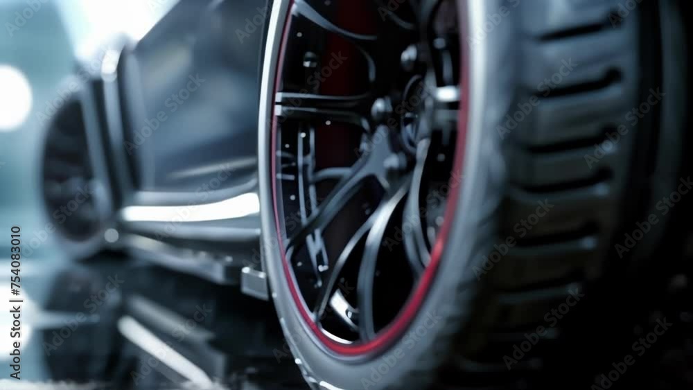Closeup of the tires bead area showcasing its advanced construction and materials that allow it to be mounted securely to the rim and handle extreme forces on the road. Closeup of the tires bead area showcasing its advanced construction and materials that allow it to be mounted securely to the rim and handle extreme forces on the road.