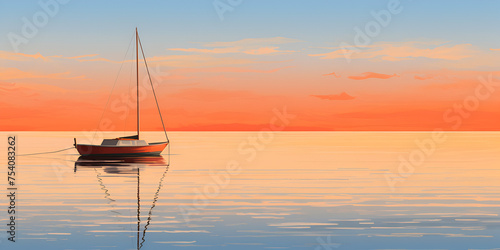 A sailboat is sailing in the water at sunset Gorgeous sailing boat beneath breathtaking ocean sunset. AI Generative