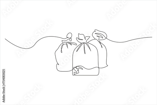 garbage bags in continuous one line drawing. 