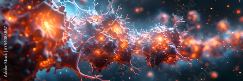 Astrocyte Cells Illustration  view of a particle beam from a particle accelerator attacking cancer cell