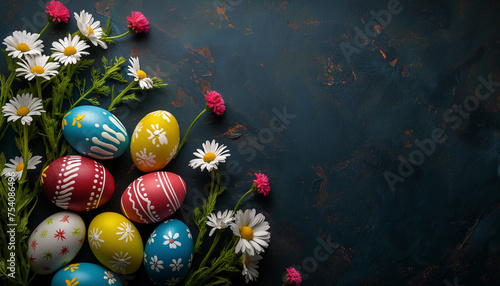 Easter Eggs and Flowers on Wooden Background: A Colorful Spring Celebration symbolizing new beginnings and the beauty of spring