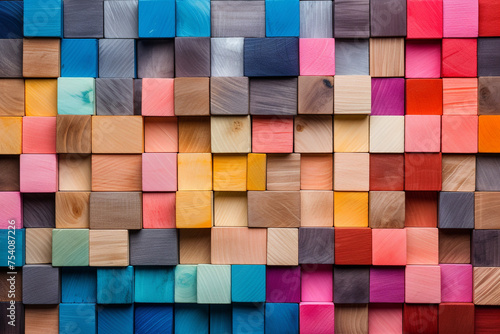 Colorful wooden blocks aligned, Wide format