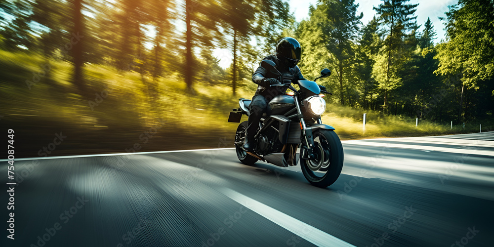 motorcycle on the road, A man riding a motorcycle on a road , A man riding a motorcycle on a road, Motorbike on the road riding having fun driving the empty highway, Generative AI