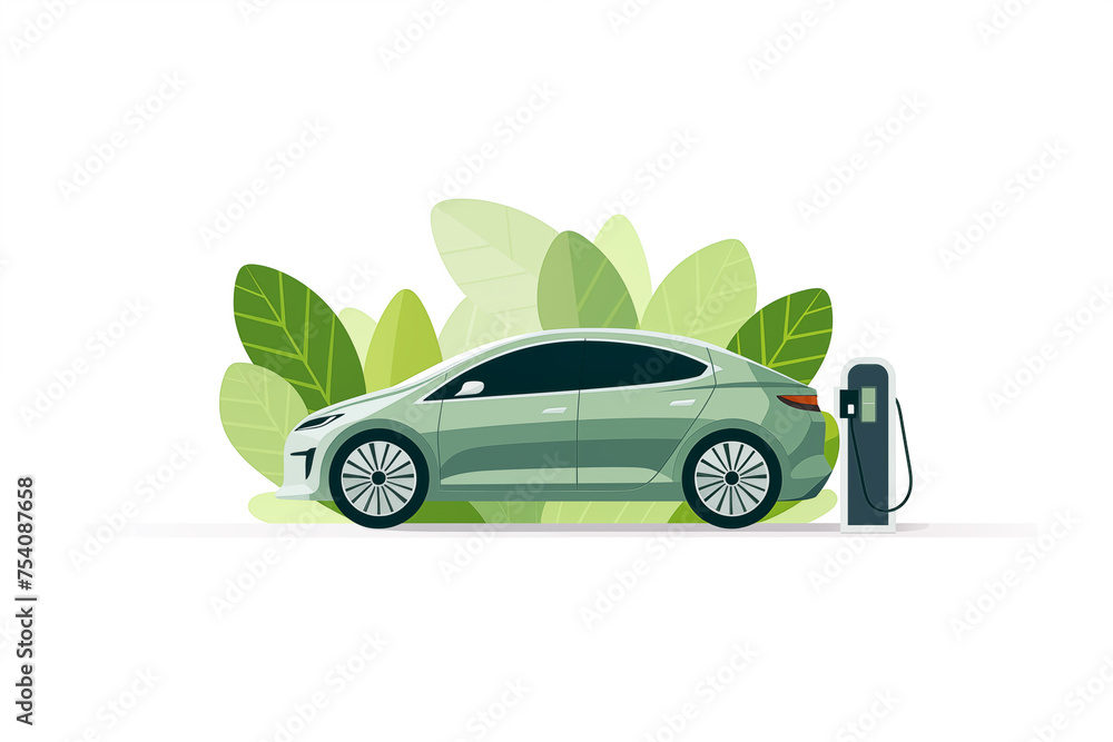 car electric charging station leaves modern minimal design solid color electric car concept vector graphic