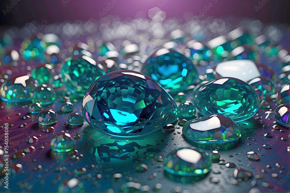 Aquamarine Gems on a Wet Base with Soft Glow Back Light Aquamarine Gems on a Wet Base with Soft Glow Back Light