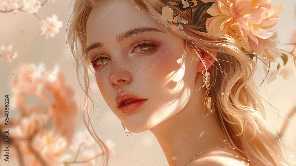 portrait of a woman with flowers portrait of a woman with flowers