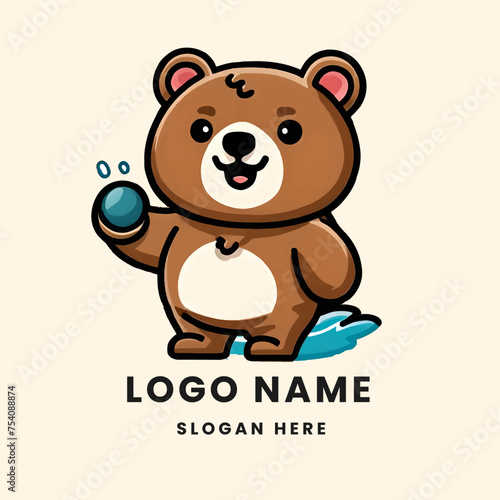 logo 2d cartoon logo bear in the beach © Semar Design
