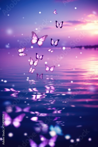 Soaring purple butterflies isolated on white background. High quality photo © Natalia