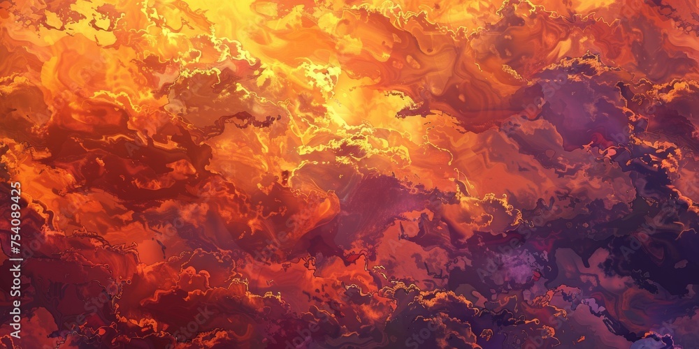 Background Texture Pattern Cel-Shaded Post-Apocalyptic Skies showcasing dramatic skies Blend fiery colors, all defined by thick, comic book-style outlines created with Generative AI Technology - obrazy, fototapety, plakaty 