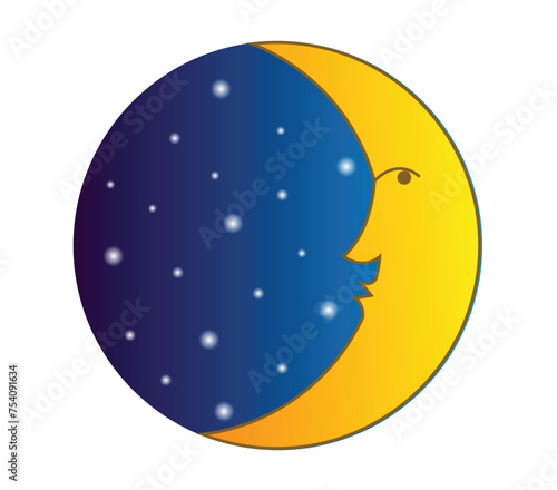 Crescent Moon Folklore Character. Stars and night time concept vector art