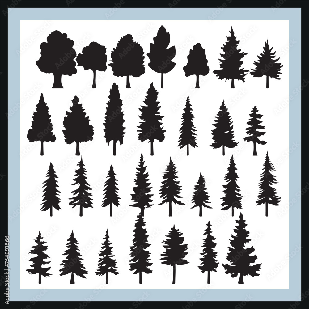 Fototapeta premium Pine Tree Silhouette Vector Set, Printable