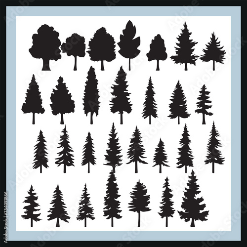 Pine Tree Silhouette Vector Set, Printable