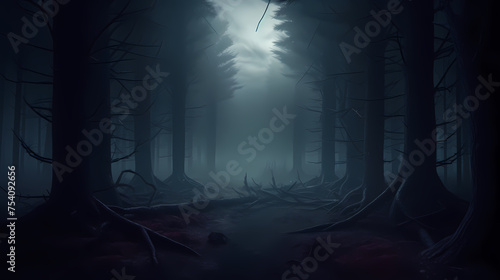 foggy forest at night mysterious dark forest at night