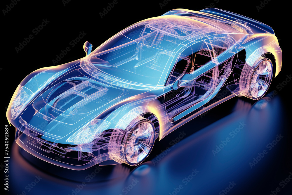 Transparent car design concept on black background. Transparent car design concept on black background.
