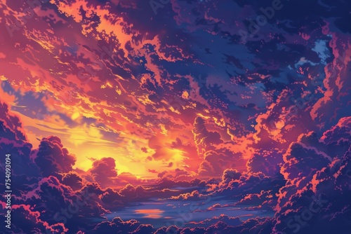 Background Texture Pattern Cel-Shaded Post-Apocalyptic Skies showcasing dramatic skies Blend fiery colors, all defined by thick, comic book-style outlines created with Generative AI Technology photo