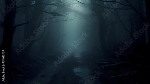 foggy forest at night,mysterious dark forest at night