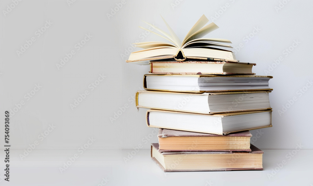 Fototapeta premium stack books on a neutral background. copy space background.