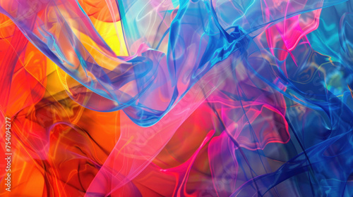 Abstract swirls of vibrant  colorful fabric captured in a fluid  dynamic motion.