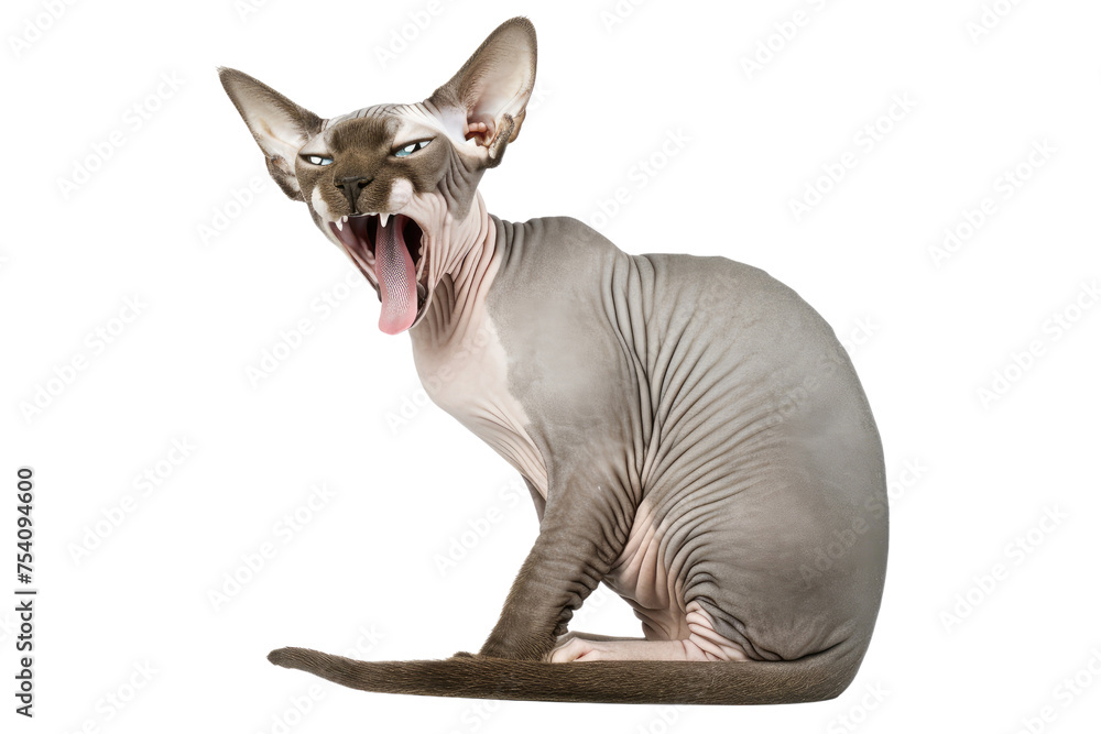 Sphynx Cat Hissing with Bare Skin, Highlighting the Breed's Unique Appearance and Behavior.