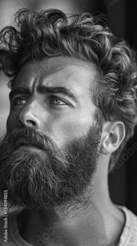 Man With Curly Hair and Beard