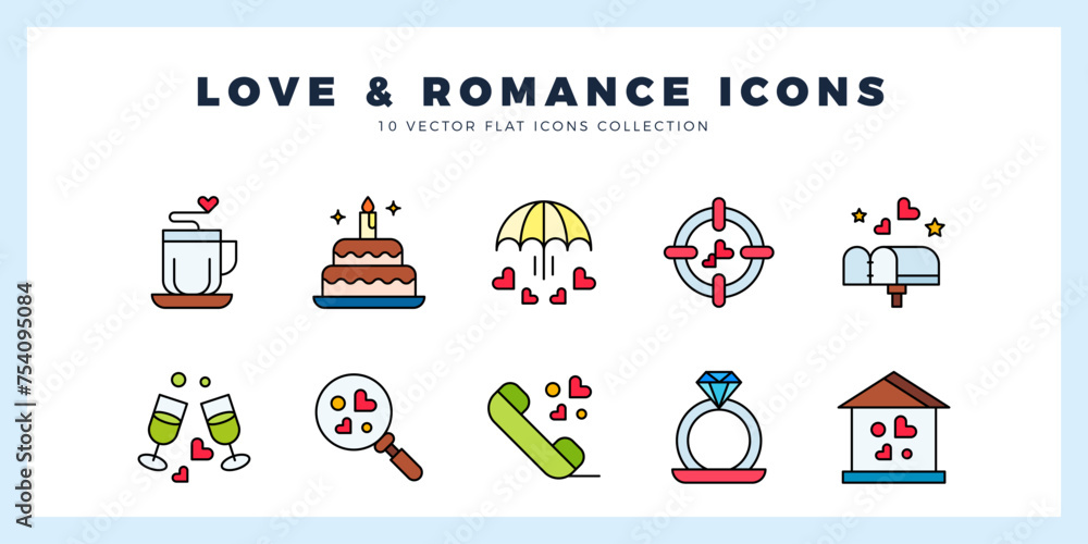 10 Love  Lineal Color icon pack. vector illustration.