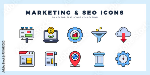10 Marketing and Seo Lineal Color icon pack. vector illustration.