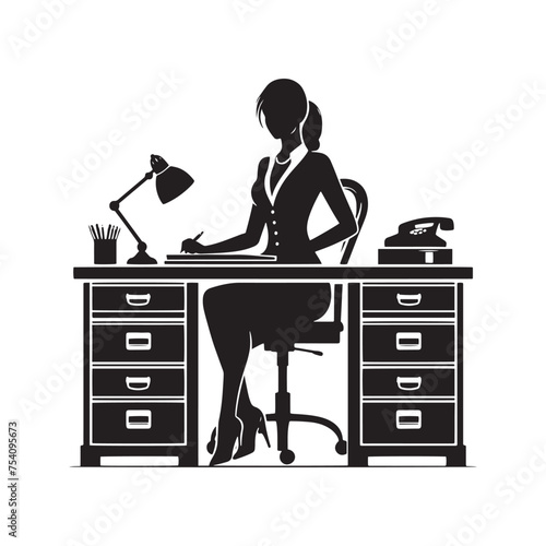 Beyond the Basics: The Secretary Desk Silhouette Represents a Platform for Organization and Efficiency. Secretary Desk Illustration - Secretary Desk Vector