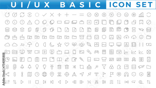 Basic User Interface Essential mega file Set. Line Outline Icons. For App, Web, Print. Editable Stroke.