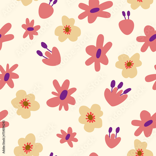Abstract seamless pattern with blooming flowers and leaves.natural illustration with flowers background.