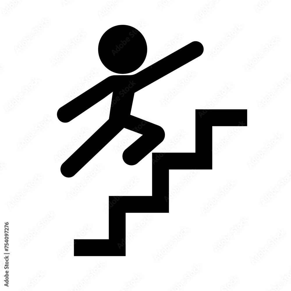 Human running up the stairs silhouette icon Human running up the stairs silhouette icon